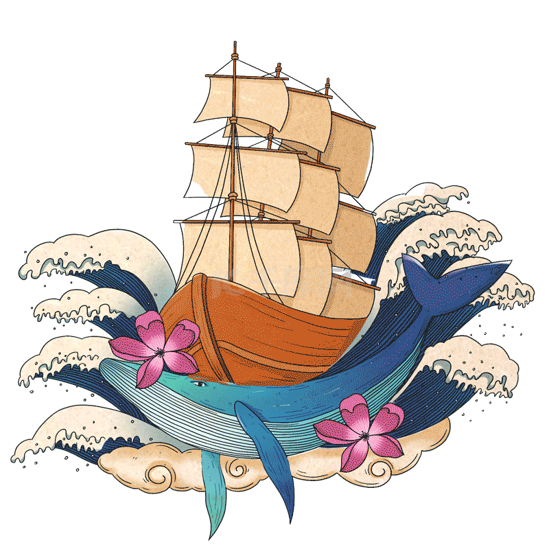 日本浮世绘风格鲸鱼帆船船只航行航海
