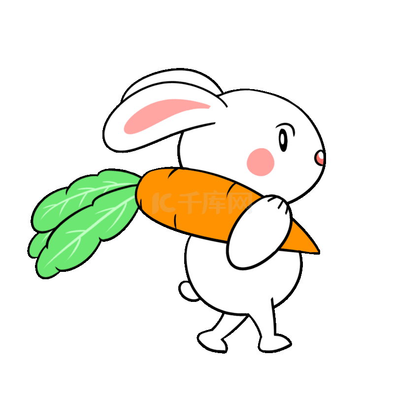 白兔胡萝卜走路动物兔子动图gif
