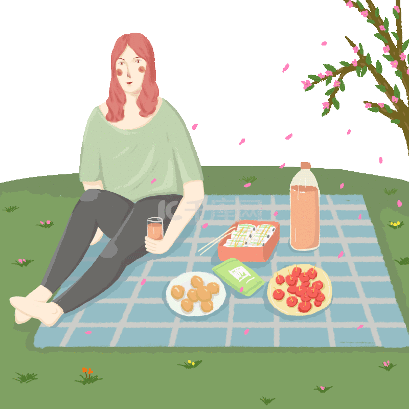 美食大全几何绿色春天春游野餐背景图片免费下载千库网