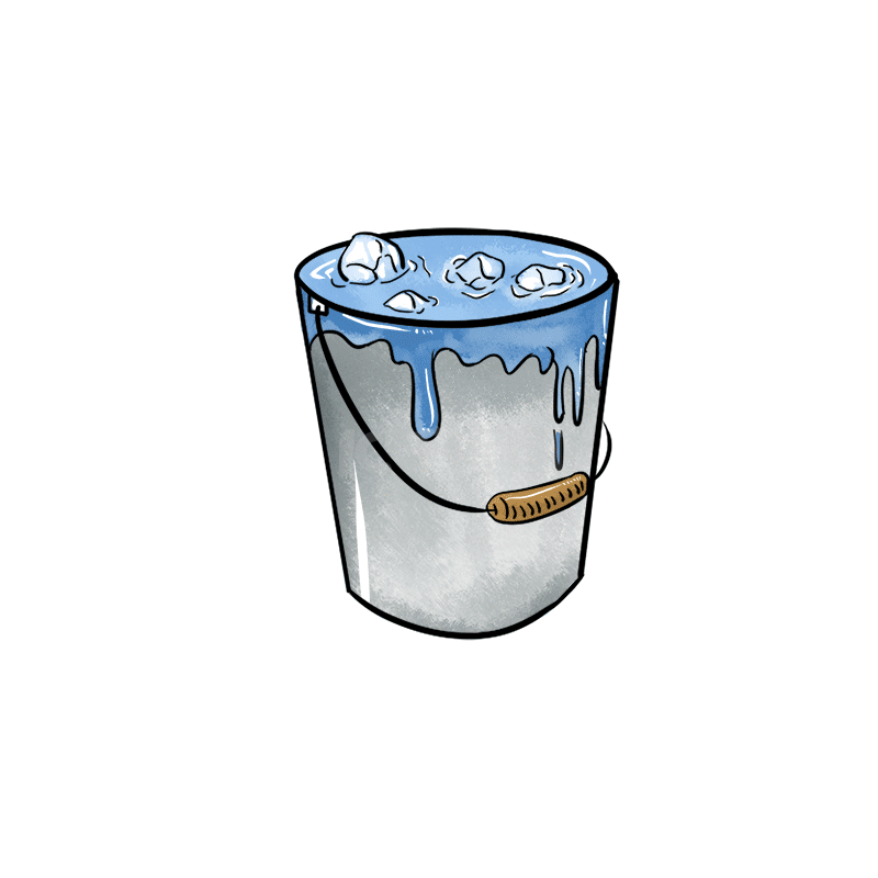 手绘夏天炎热融化冰桶水桶冰块元素