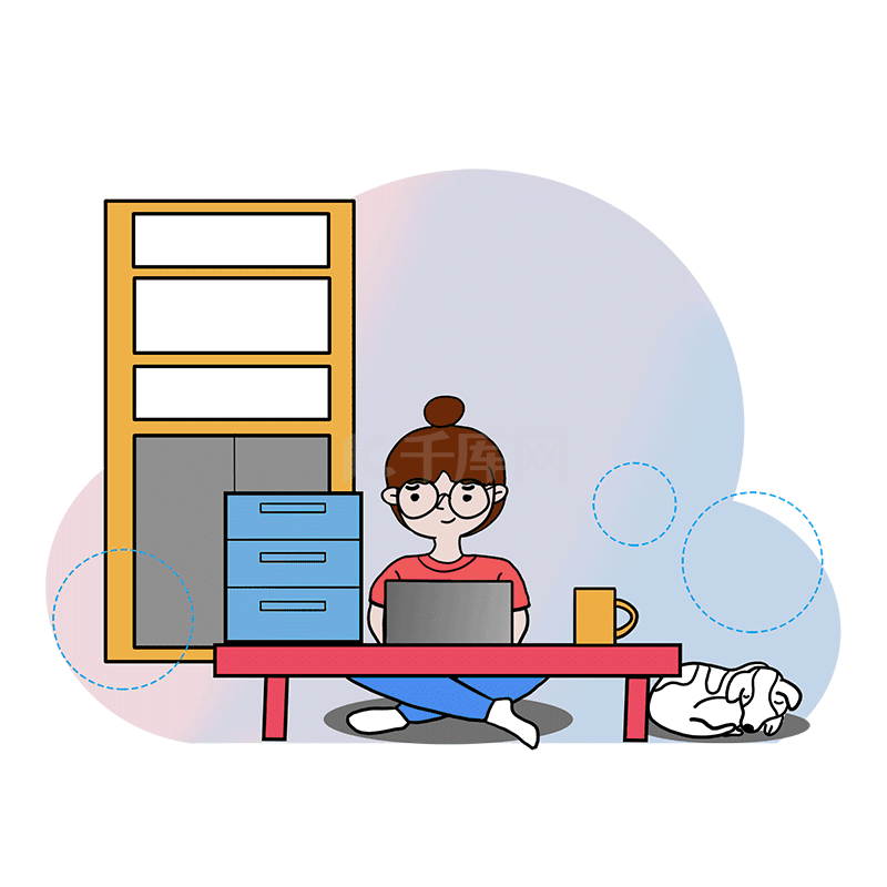 卡通人物扁平风在家办公动画