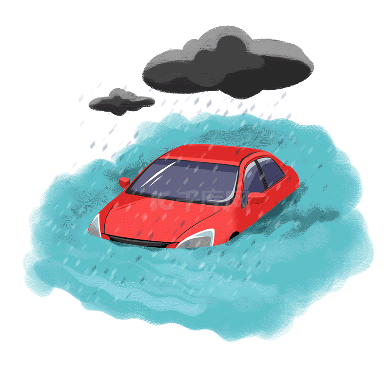 暴雨洪水淹没汽车小动画