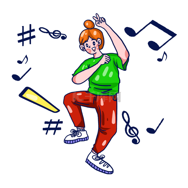 夏日撞色跳舞的女孩摇滚街舞