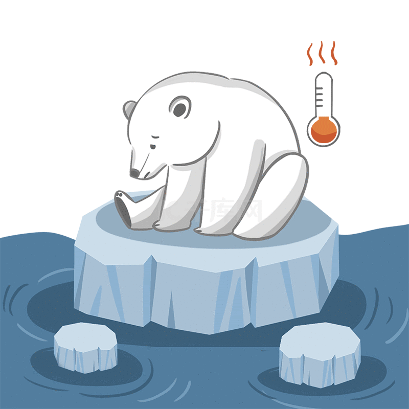 卡通北极熊冰川融化温室效应全球变暖