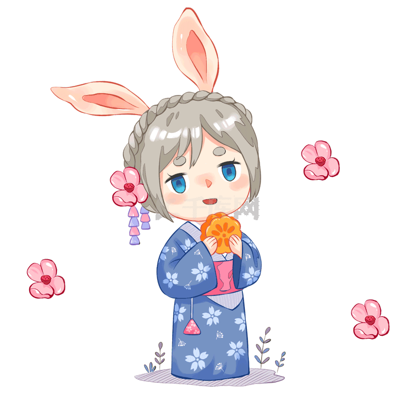 二次元兔女孩过中秋节吃月饼