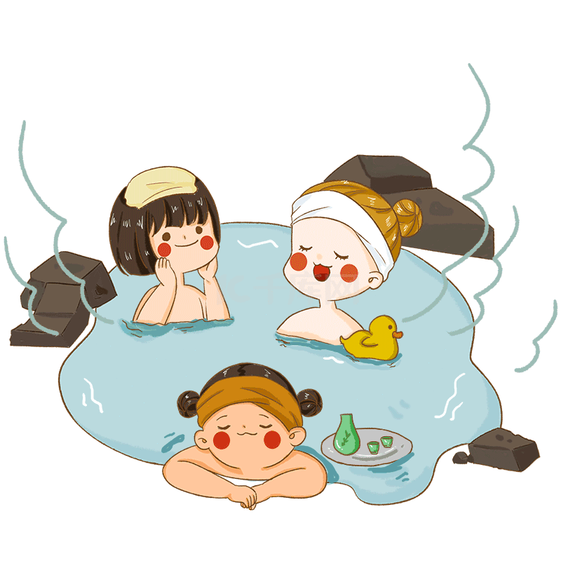 泡温泉的孩子冬天卡通手绘元素素材图片免费下载-千库网