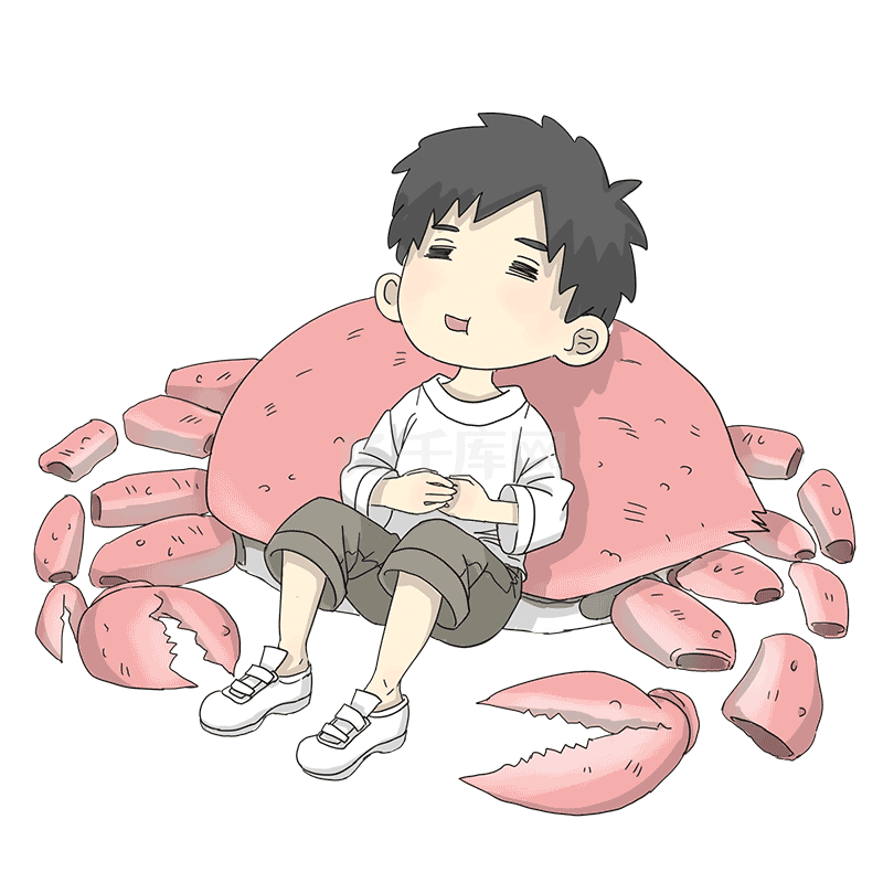 男生吃螃蟹吃饱打嗝