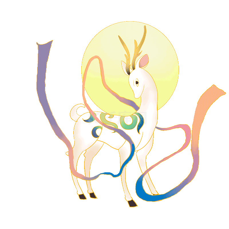 敦煌中国风国潮神话故事丝绸之路白鹿彩带飘动元素