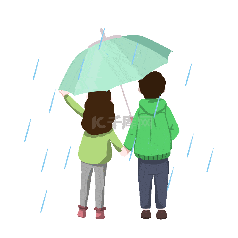 雨水撑伞卡通插画素材图片免费下载-千库网