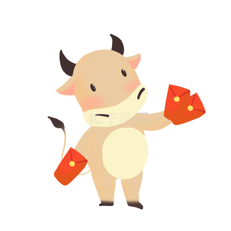 2021年简约风可爱的q版萌牛发红包
