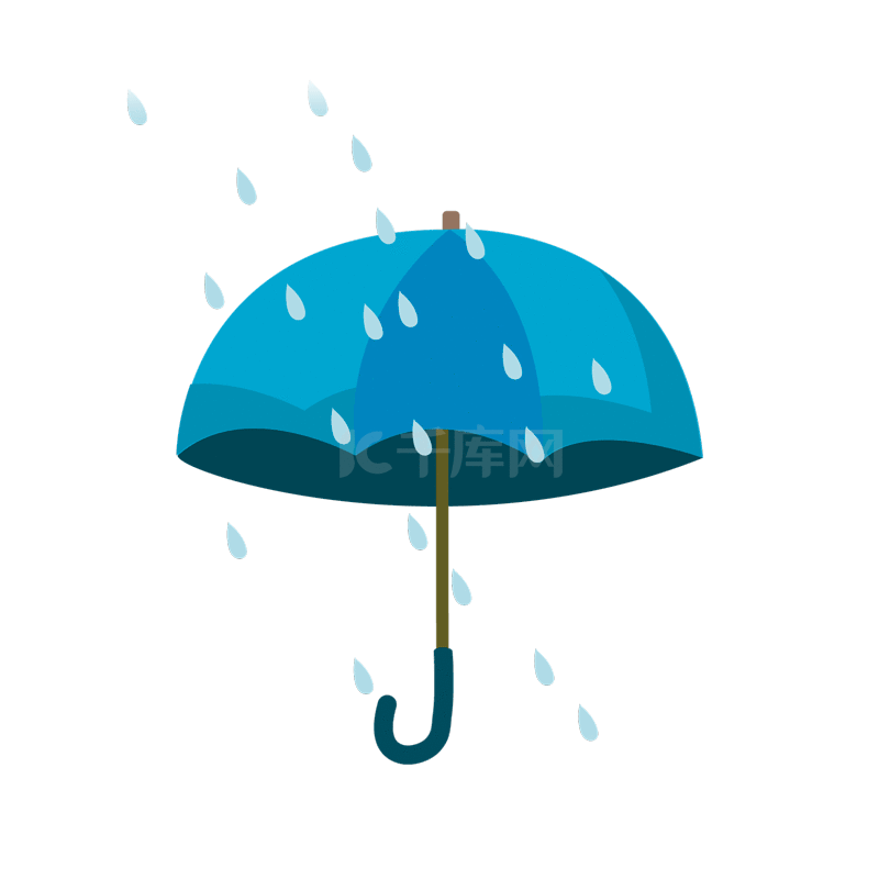 矢量扁平蓝色雨伞下雨