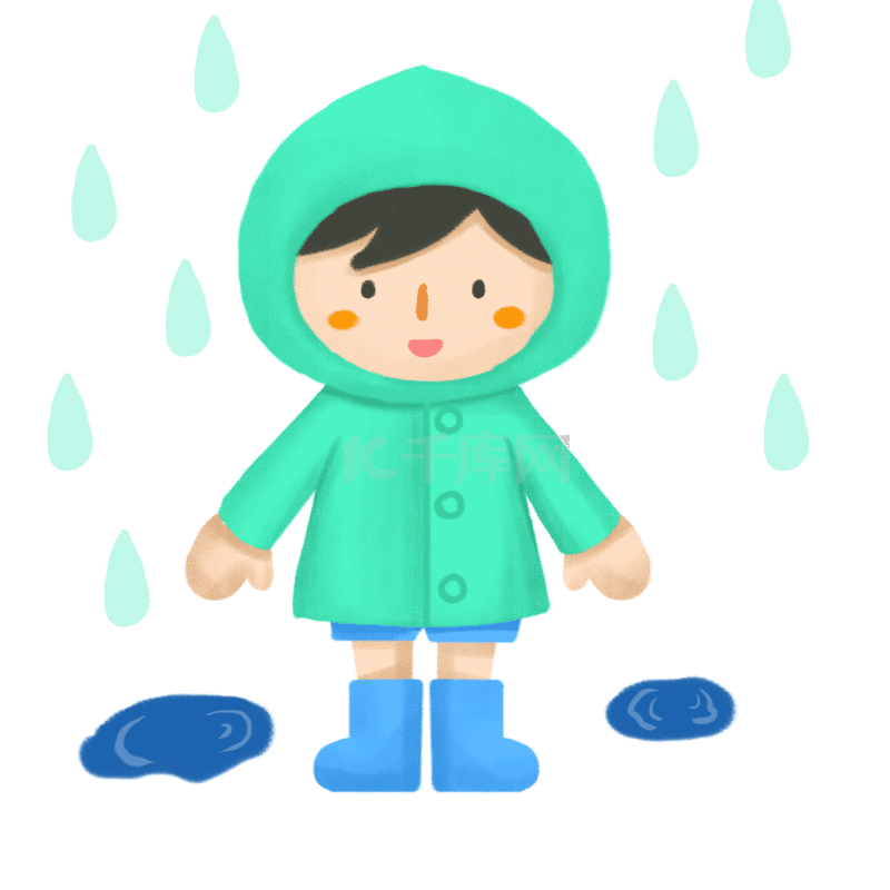 卡通穿雨衣的男孩下雨淋雨表情包动图gif
