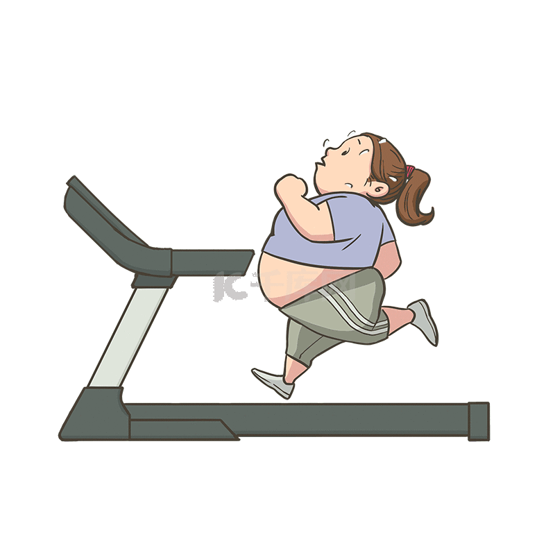 卡通肥胖女孩在跑步机上跑步减肥运动锻炼动图gif