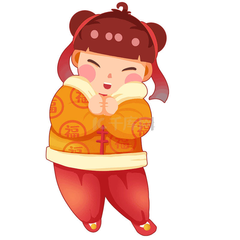 卡通新年女生福娃童女拜年动图gif