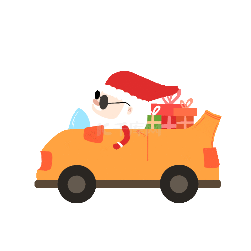 圣诞节开车圣诞老人送礼物动图gif