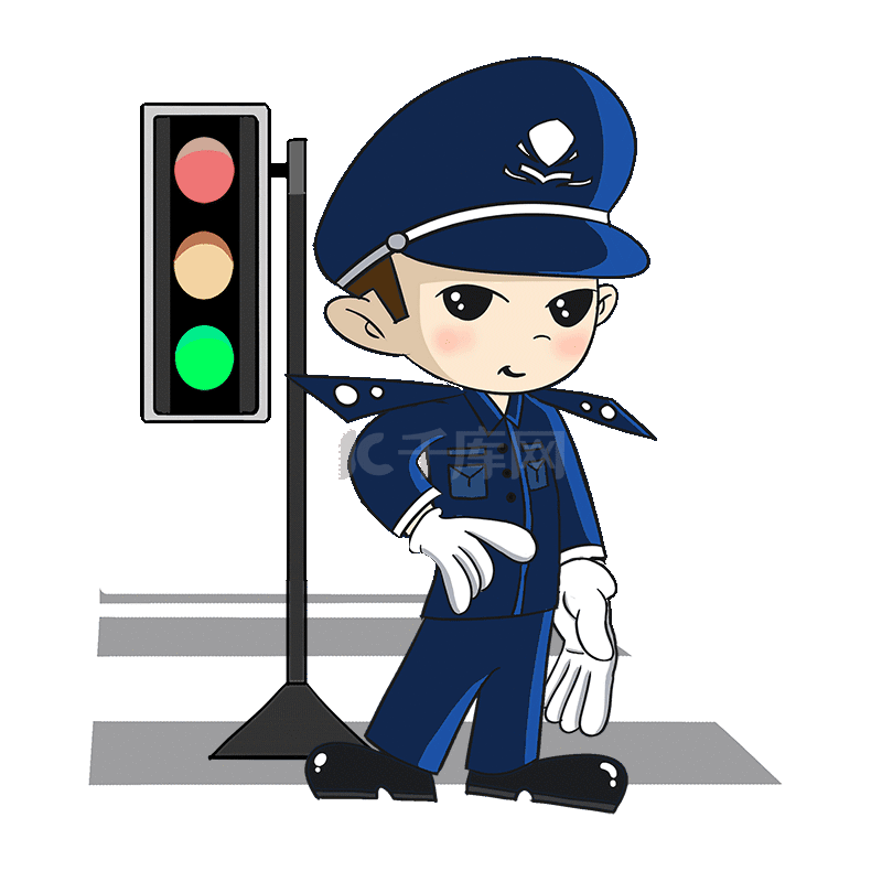 卡通交警警察指挥交通安全动图gif