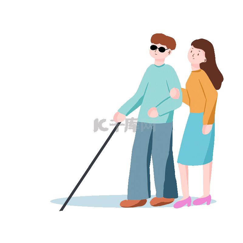 卡通助残扶盲人过马路残疾人动图gif