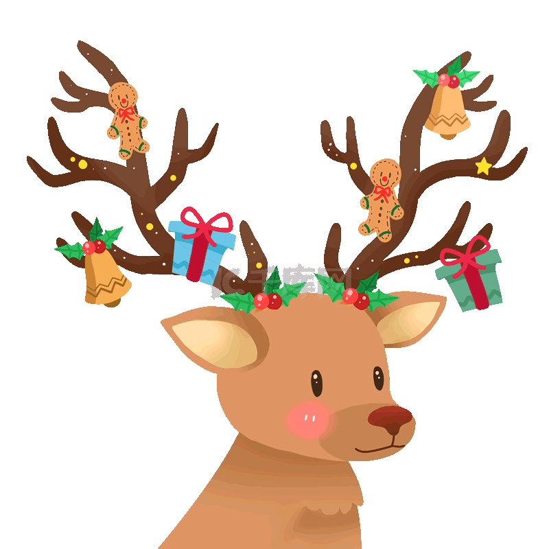 圣诞节圣诞挂着礼物麋鹿小鹿鹿角动图gif