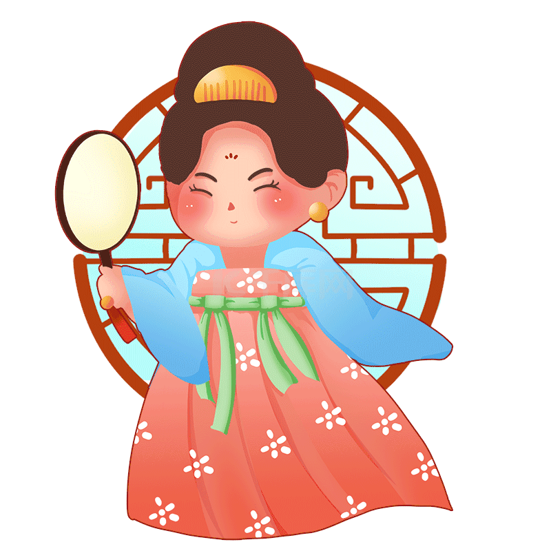 q版唐朝仕女人物微笑那扇子动图gif