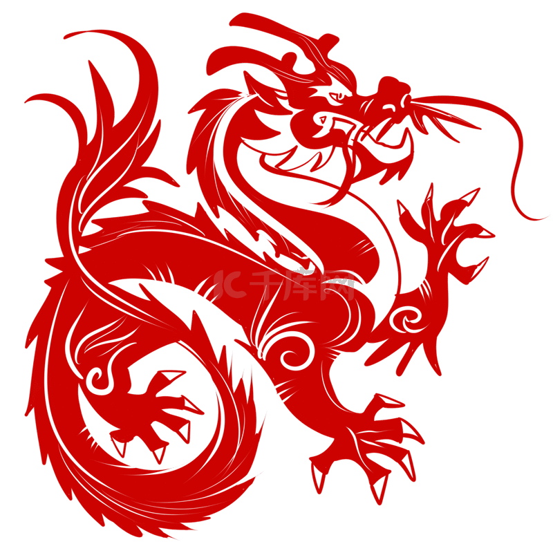 春节新年红色龙图腾剪纸动图gif