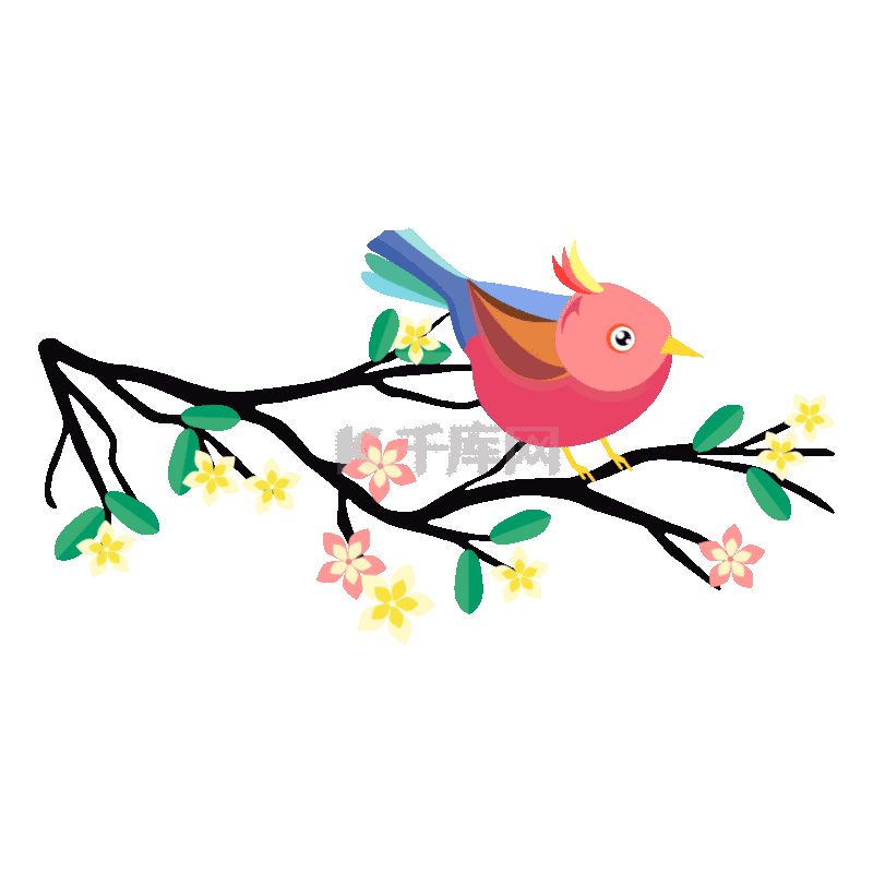 春天小鸟站在树枝花枝上的鸟语花香动图gif