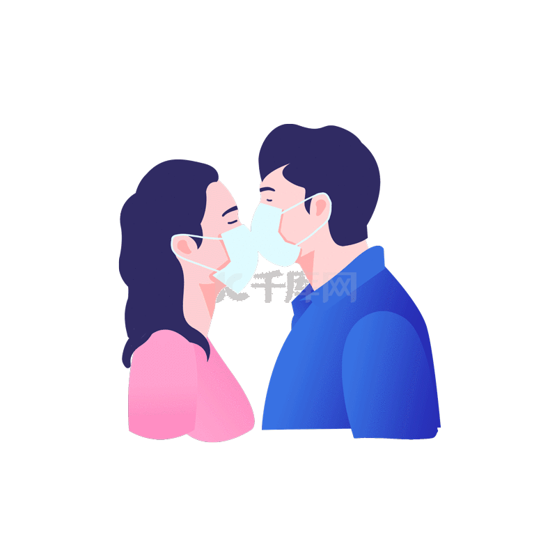 情人节口罩隔离的爱人亲吻动图gif
