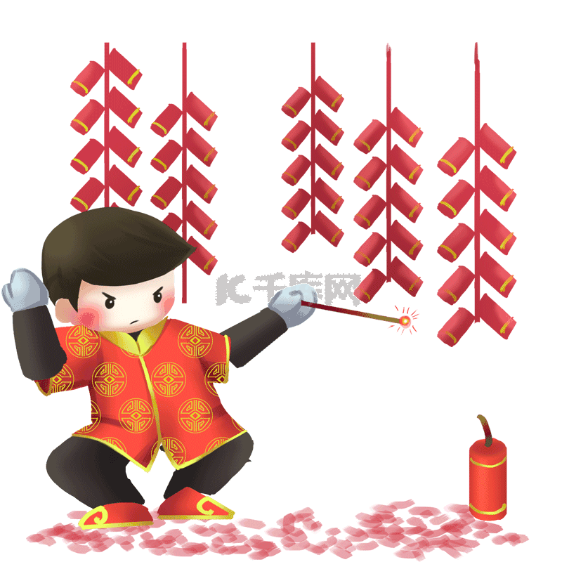 过大年放鞭炮人物插画素材图片免费下载-千库网