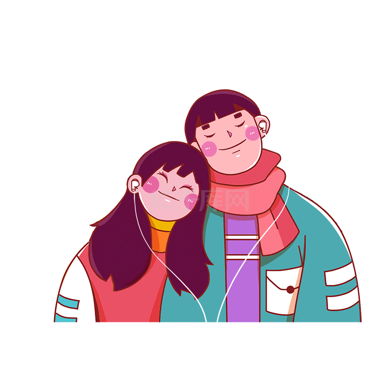 情人节带耳机情侣依靠在一起动图gif