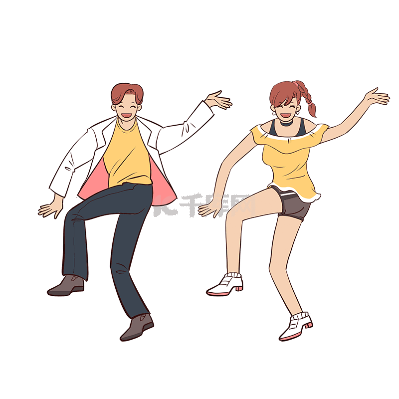 跳舞男女情侣卡通恶搞蹦迪动图gif