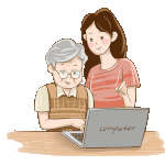 老人使用电脑智能产品家庭指导母亲节父亲节感恩节卡通关爱老人动图gif
