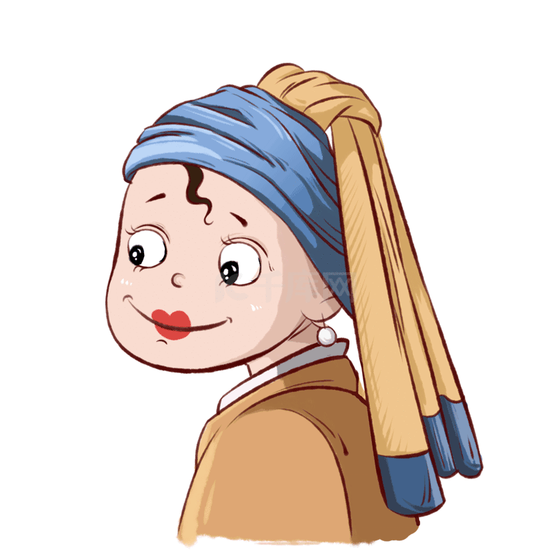恶搞世界名画戴珍珠耳环的少女害羞条漫动图gif