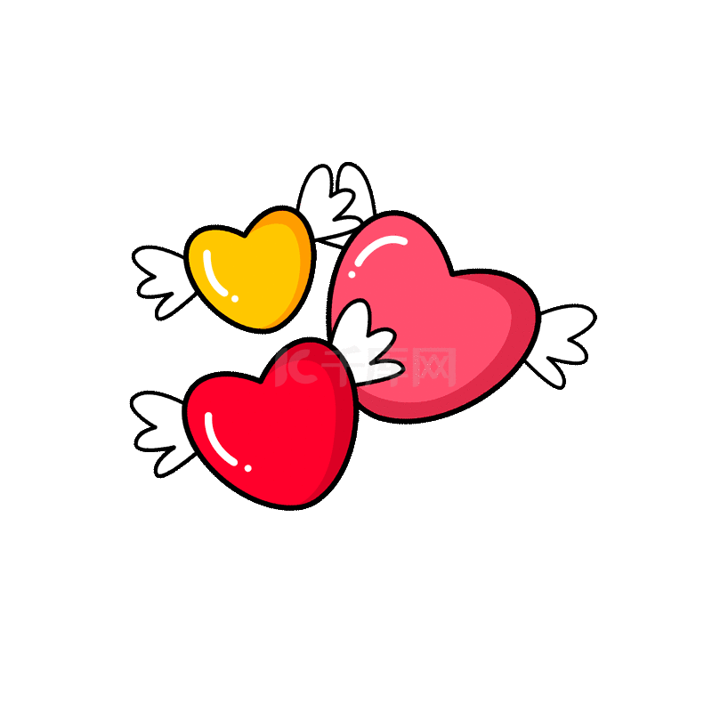 翅膀心动爱心手绘红色贴纸装饰动图gif