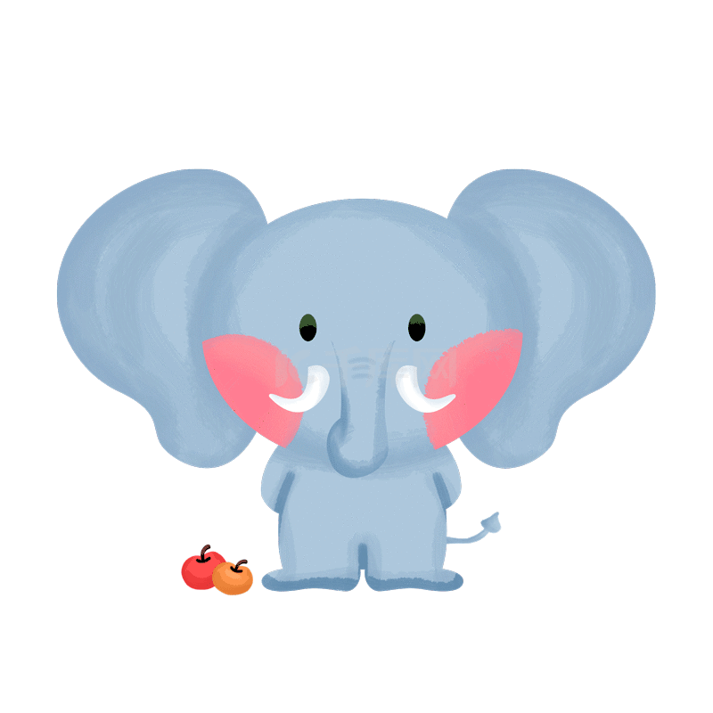 动物可爱大象和掉落的苹果卡通动图gif
