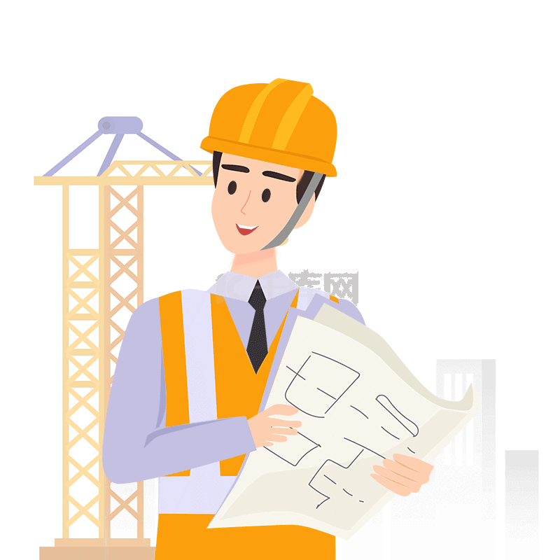 建筑工地包工头监工看图纸卡通动图gif