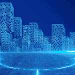 科技商务大气蓝色城市质感光效视频背景海报动图gif