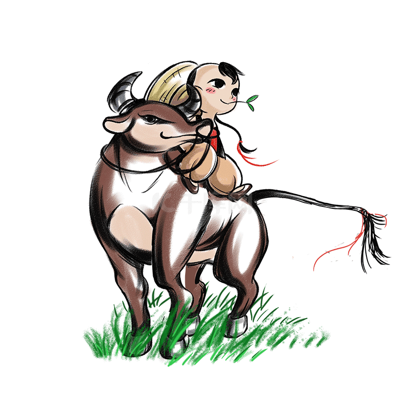 清明节清明古代放牛娃随风嬉戏中国风水墨武侠动图gif