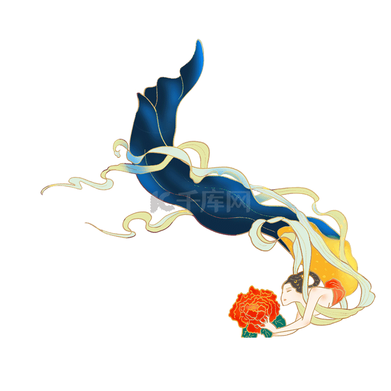 敦煌古代飞天仙女手捧牡丹花手绘古风动图gif