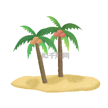假期旅游出行热带椰子饮品椰树沙滩海浪手绘动图gif