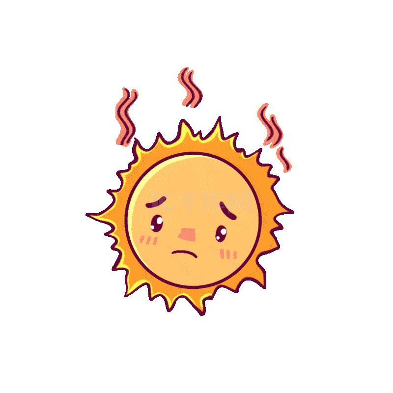夏天太阳阳光热黄色卡通发热流汗动图gif