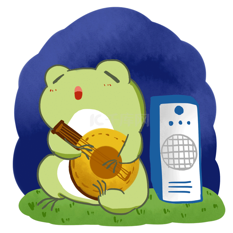 夏天立夏可爱小青蛙弹琴唱歌卡通动图gif