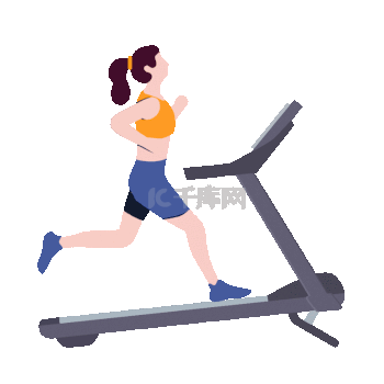 美女锻炼减肥健身跑步机有氧运动健康生活扁平动图gif