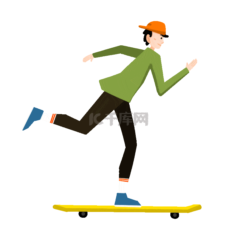 户外运动年轻男孩滑滑板卡通动图gif