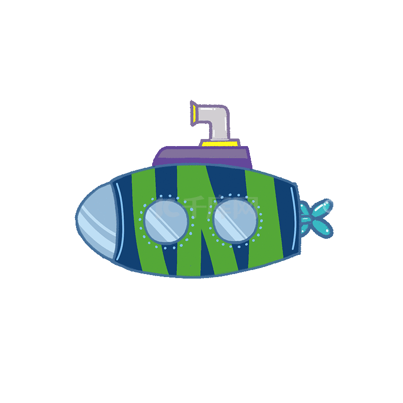 水下交通工具海底世界潜水艇卡通绿色动图gif