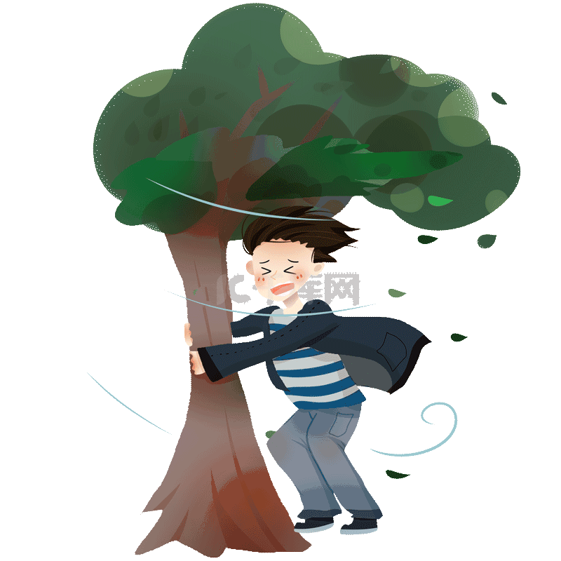 自然灾害恶劣天气狂风吹动大树卡通动图gif