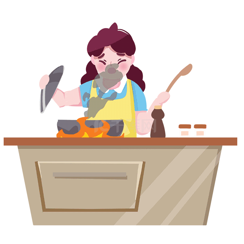 厨师家庭主妇料理烹饪做饭炸厨房冒烟糊了动图gif