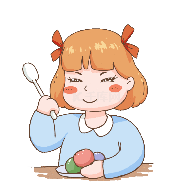吃货女孩与甜品蛋糕插画图片-千库网