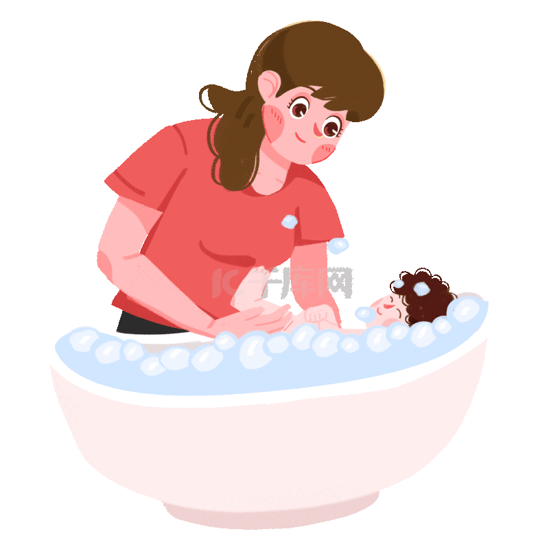 日常生活母亲给婴儿洗澡起泡泡泡动图gif