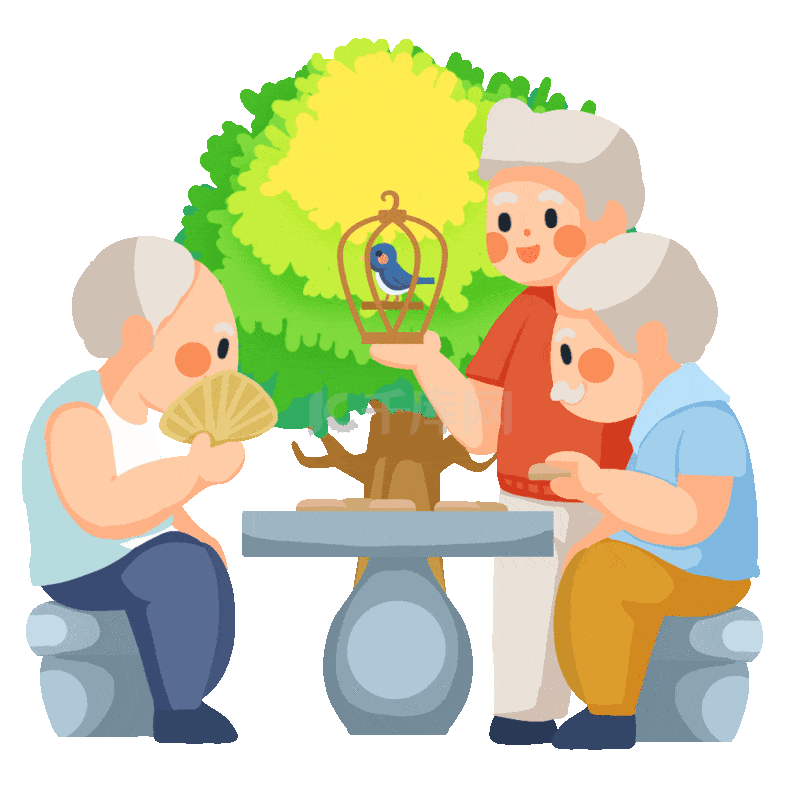 老年人退休生活下棋公园遛鸟娱乐老人动图gif