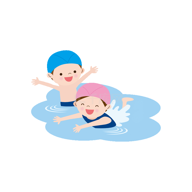 夏天夏季酷暑暑假水上运动男女孩子穿泳衣游泳戏水人物动图gif