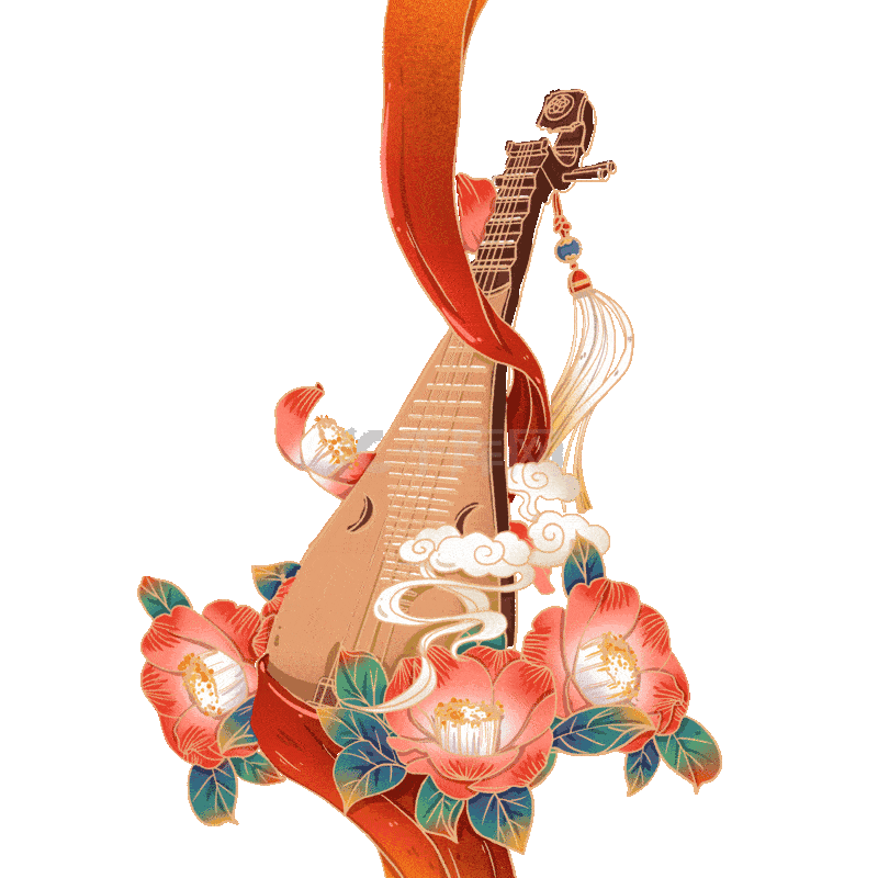 国潮传统文化琵琶乐器古风唯美祥云丝带敦煌动图gif